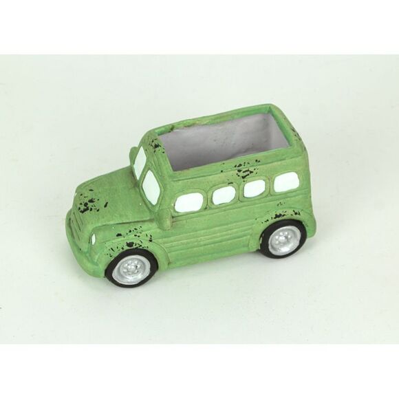 Distressed Green Finish Travel Camper Ceramic Planter Succulent Pot Garden Decor - Picture 2 of 3